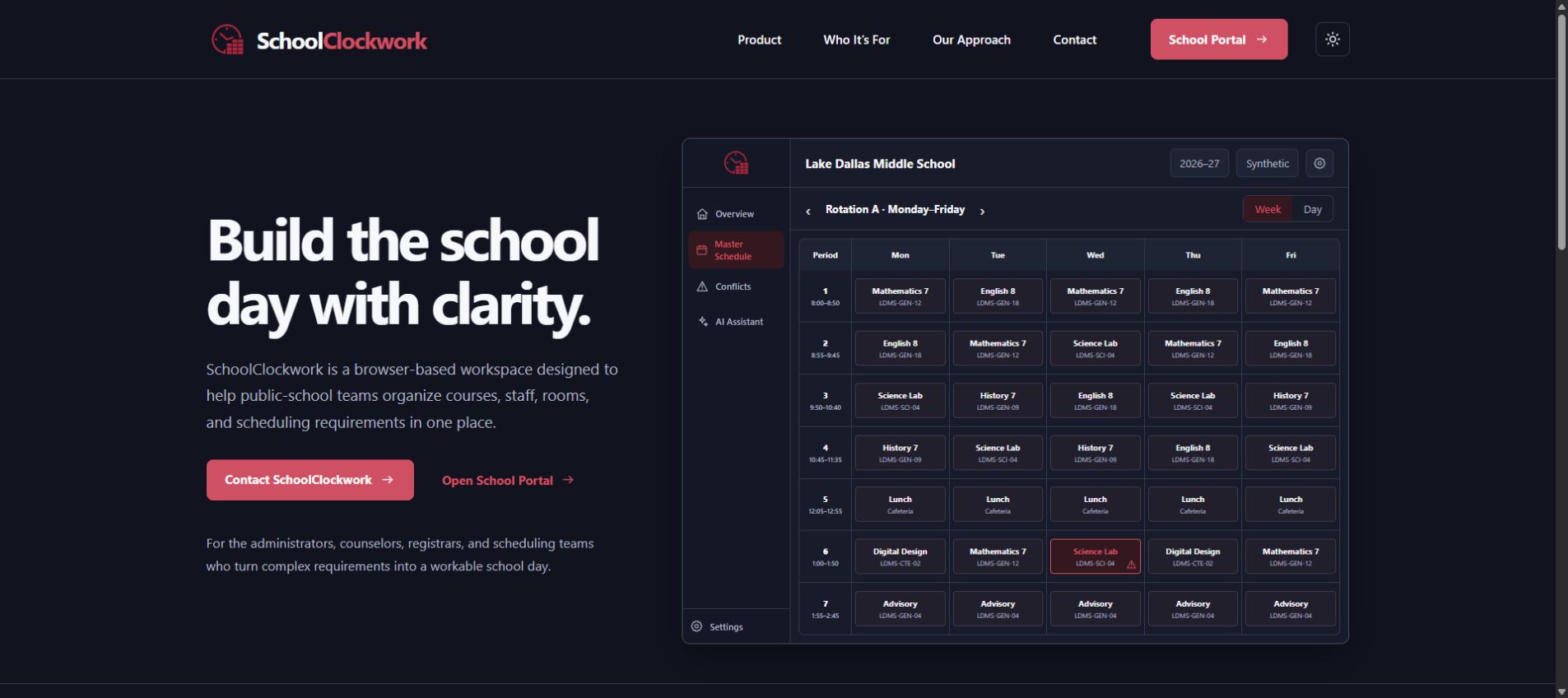 SchoolClockwork: Public homepage, October 2026