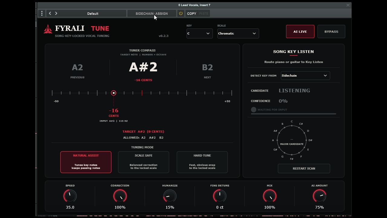 FYRALI Tune: FYRALI Tune product screen